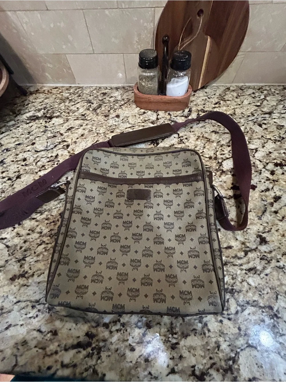 MCM Unisex PVC Leather Crossbody Bag Olive Green